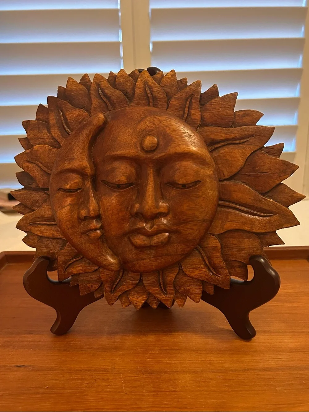 Handcrafted Carved Wood Sun and Moon Celestial Wall Art - Boho